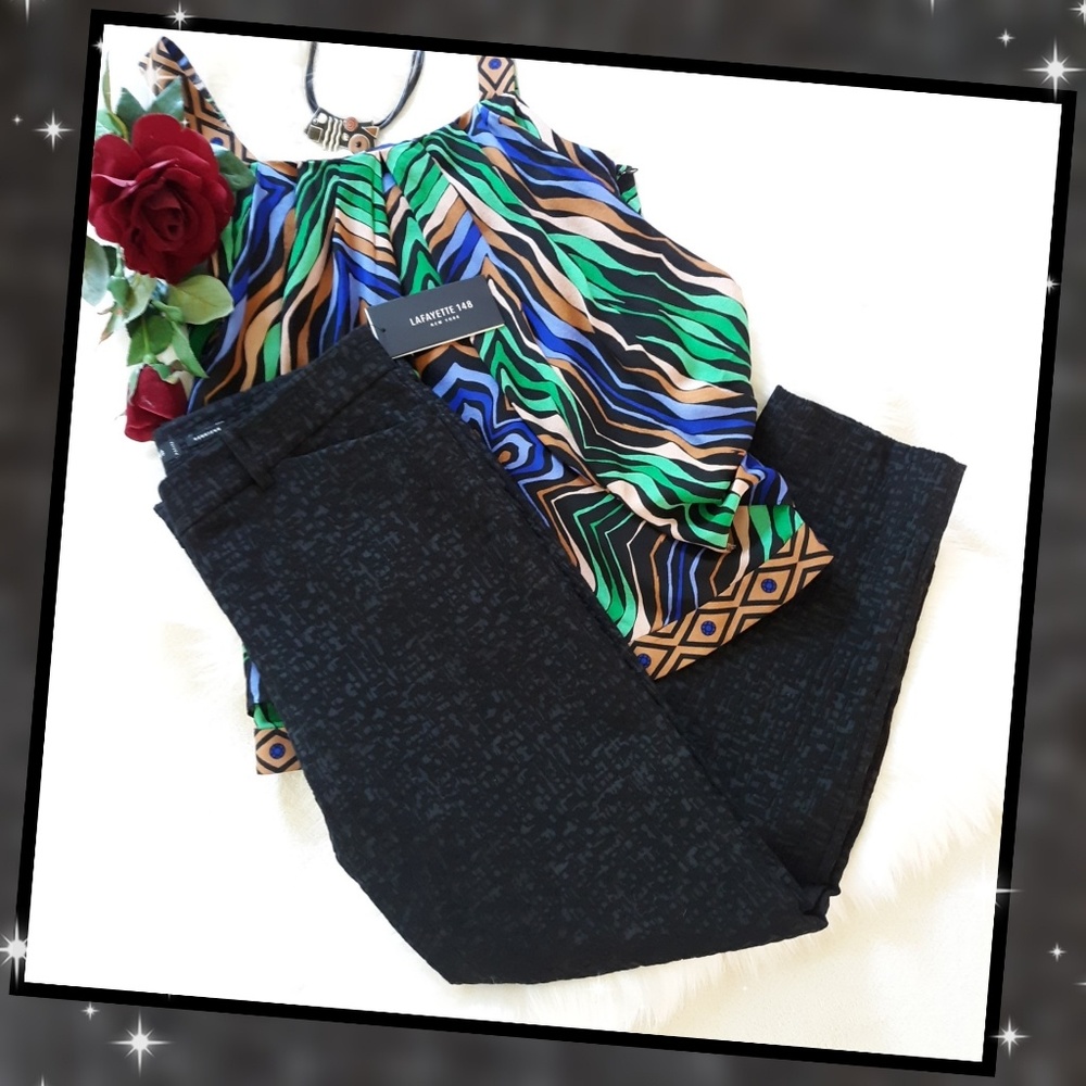 NWT Lafayette 148 Black Textured Downtown Pants